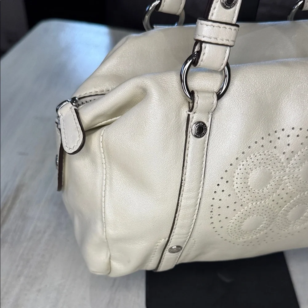 Coach Metallic Cream Perforated Opt Art Mini Satchel with Charm